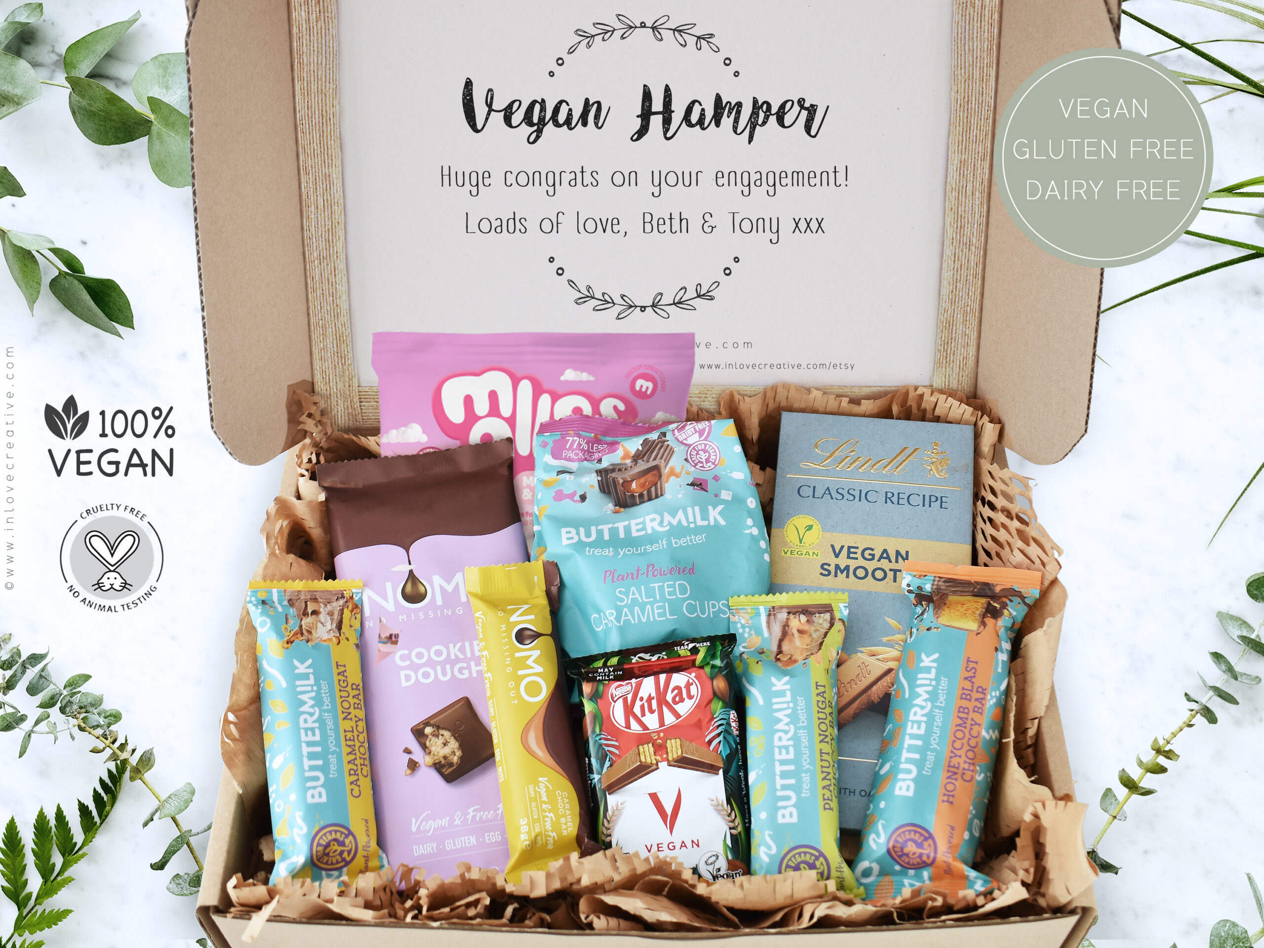 VEGAN Chocolate Sweets Gift Box Hamper Personalise, Dairy-Free, Gluten ...